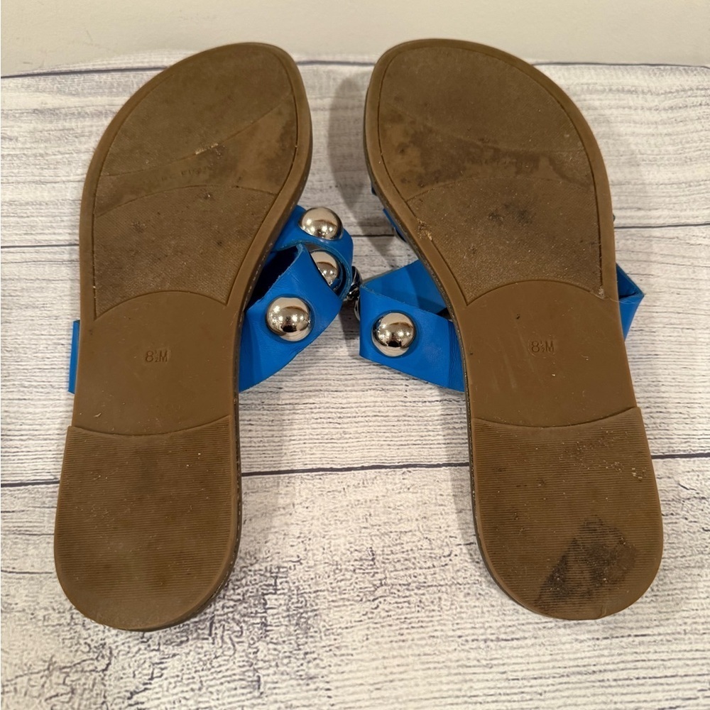 Marc Fisher Blue Studded Slide Sandals Size 8.5 Statement Stud Flats - Picture 14 of 14